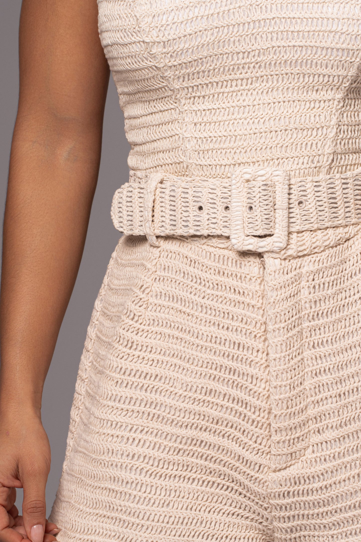 Beige Kelsie Belted Shorts