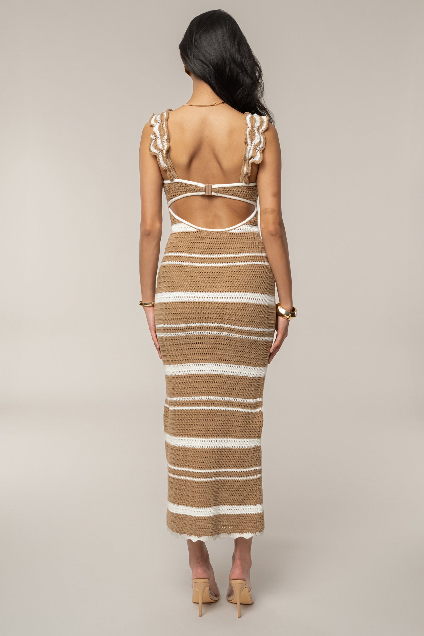 Beige/Ivory Norina Striped Midi Dress