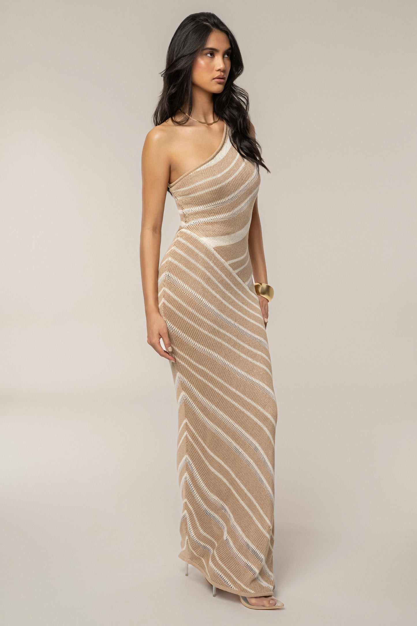 Beige/Ivory Sanibel Ruched Maxi Knit Dress