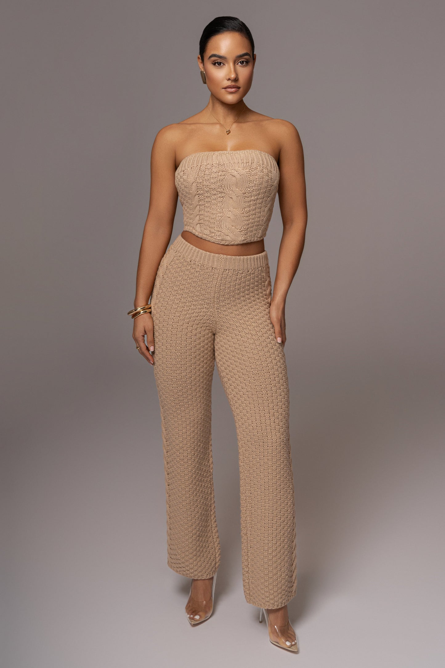 Beige Carmela Cable Knit Top